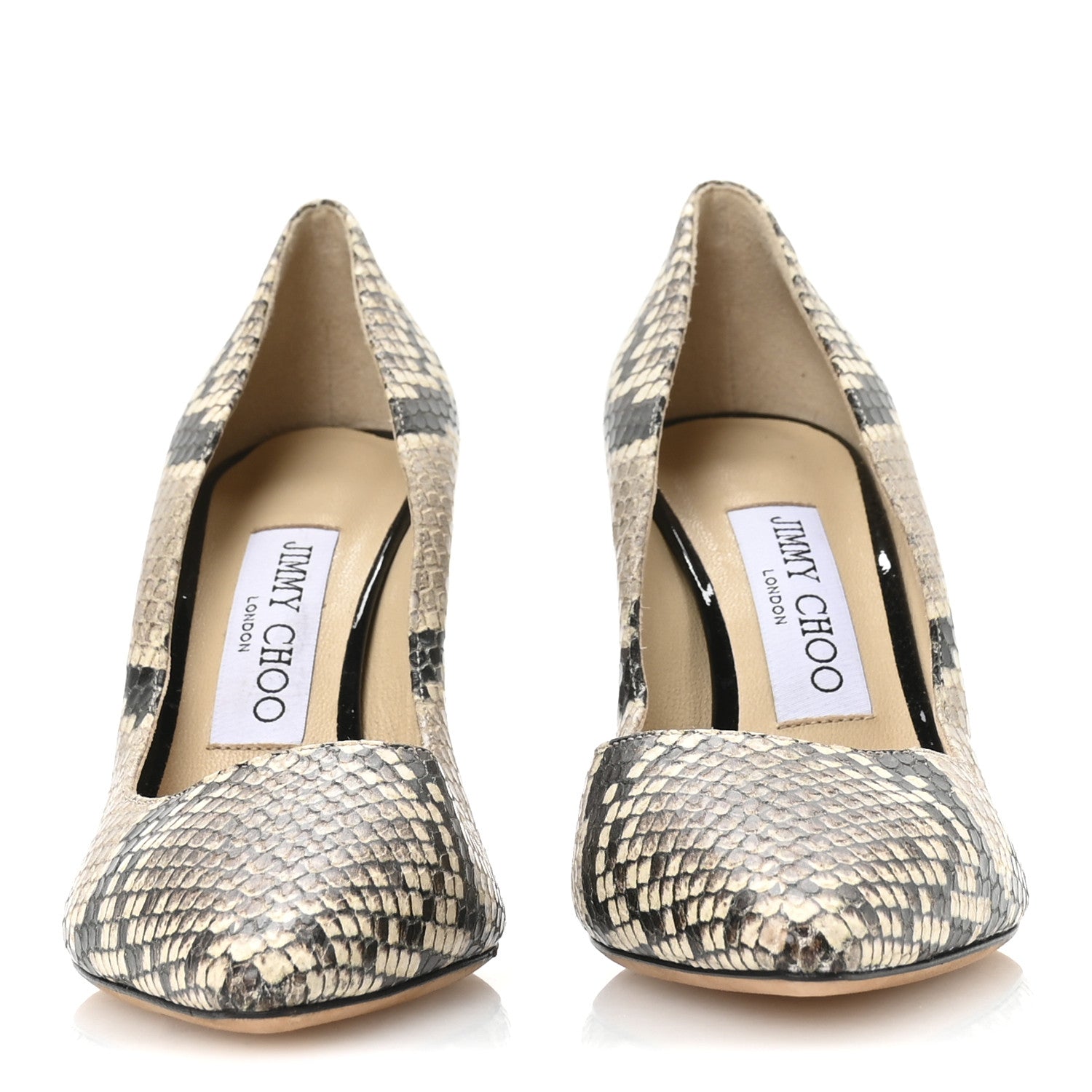 Jimmy Choo Calfskin Snakeskin Embossed Romy 85 Pumps 38 Natural