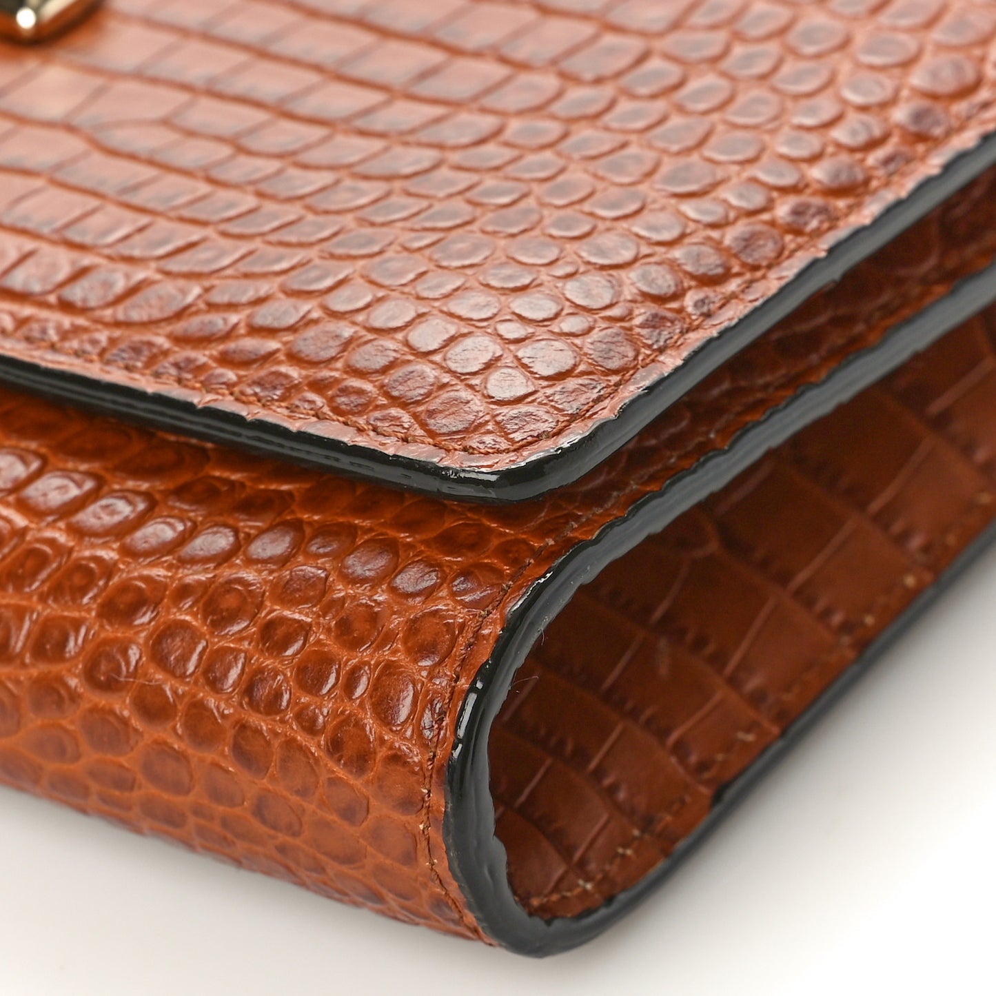 Calfskin Crocodile Embossed Varenne Chain Clutch Cuoio