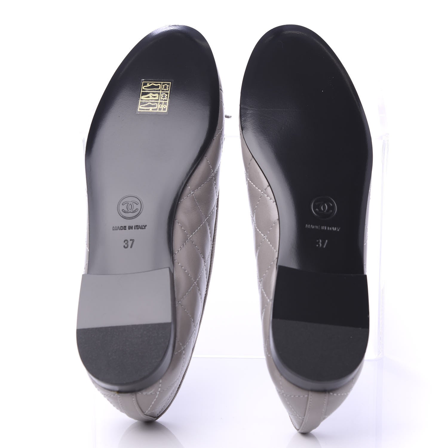 Chanel Crumpled Lambskin Quilted CC Ballerina Flats 37 Grey 5 of 9