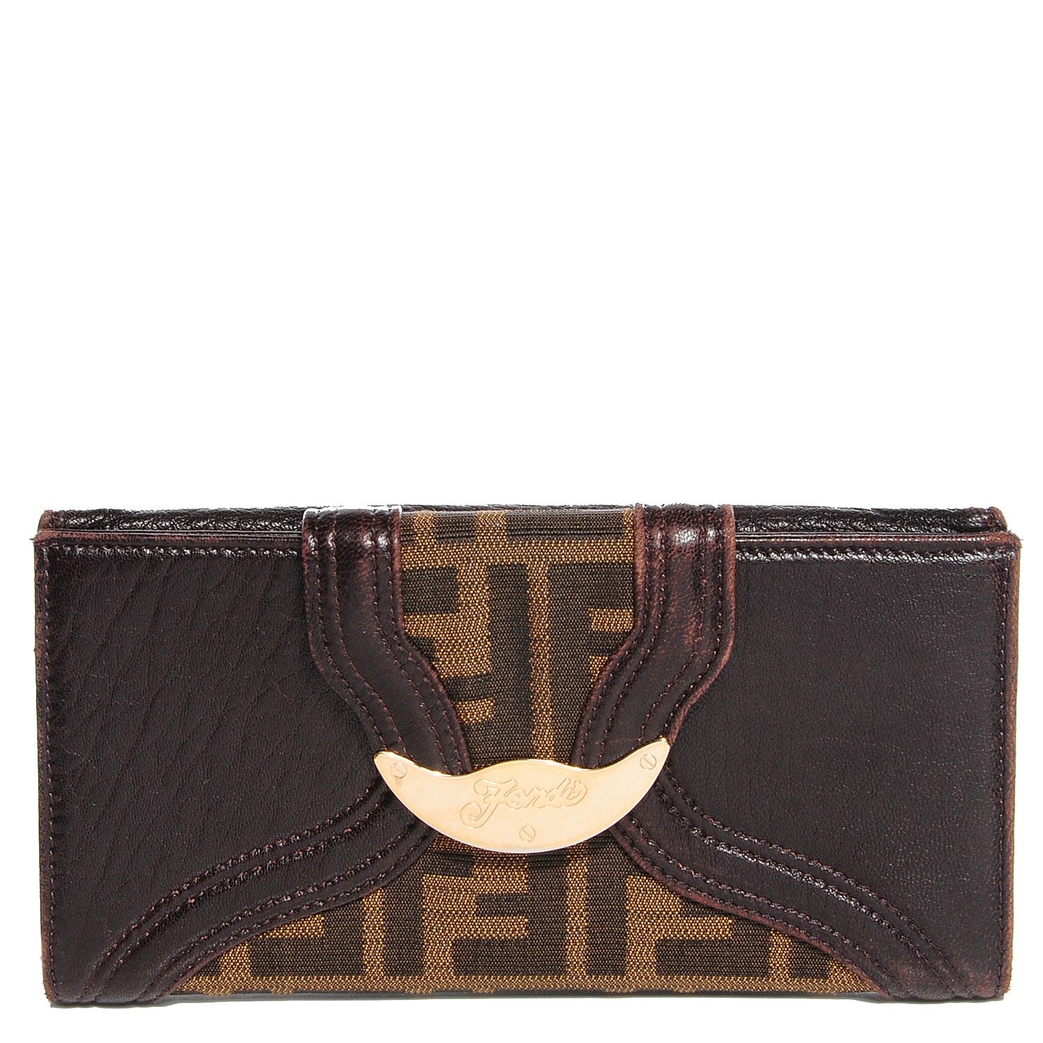 Fendi Zucca Nappa Nuvolata Vitello Tortuga Spy Continental Wallet Tobacco Moro 1 of 8