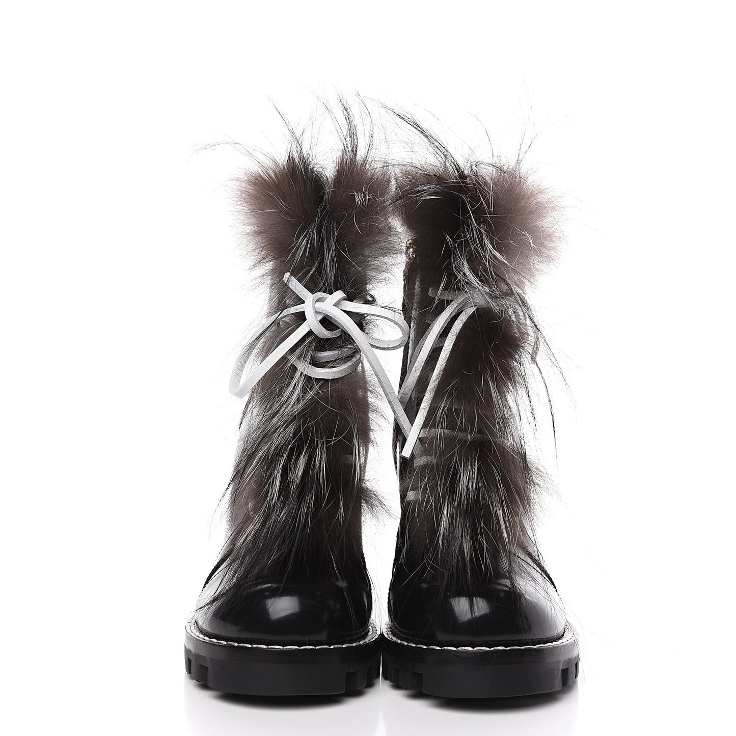 Patent Calfskin Fur Star Trail Ankle Boots 38 Black