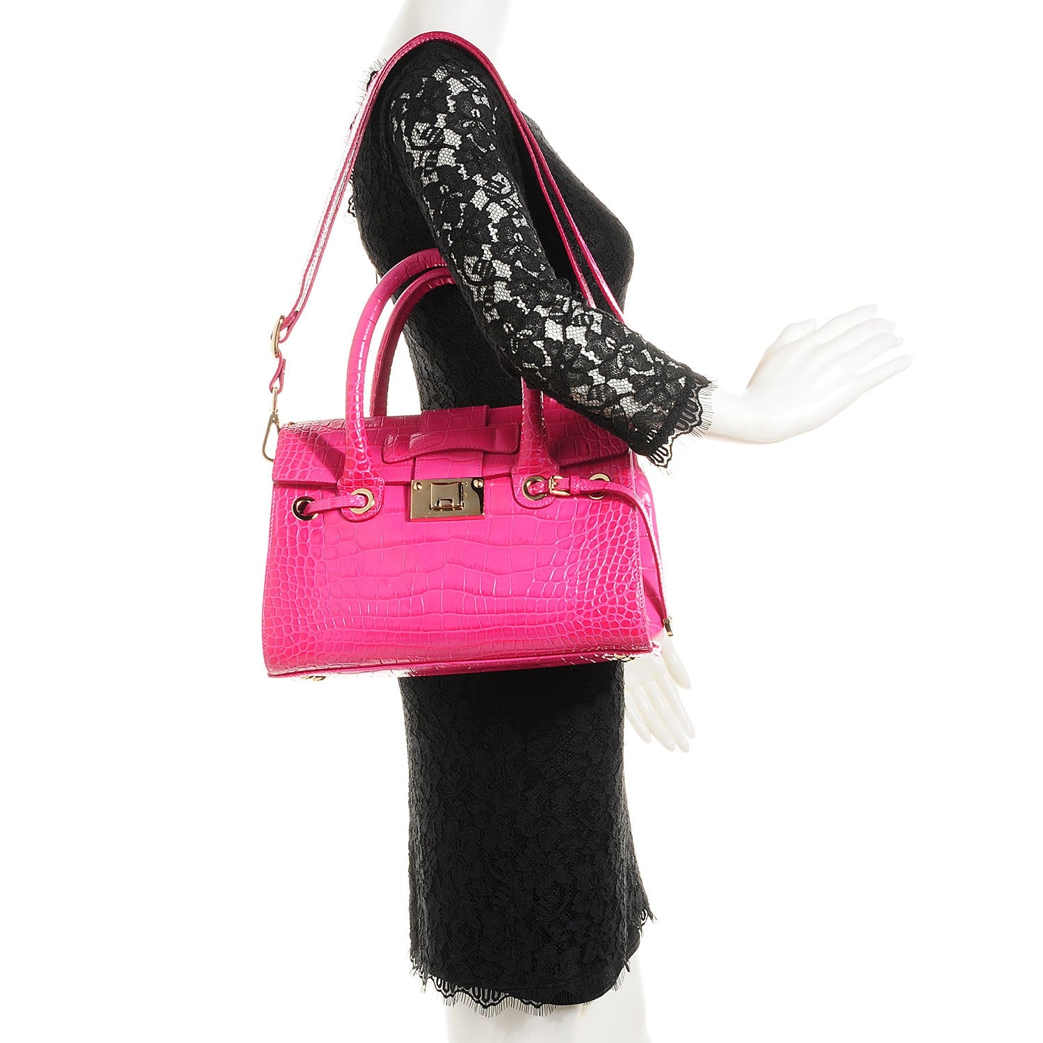 Jimmy Choo Moc Croc Large Rosalie Satchel Fuchsia 3 of 16