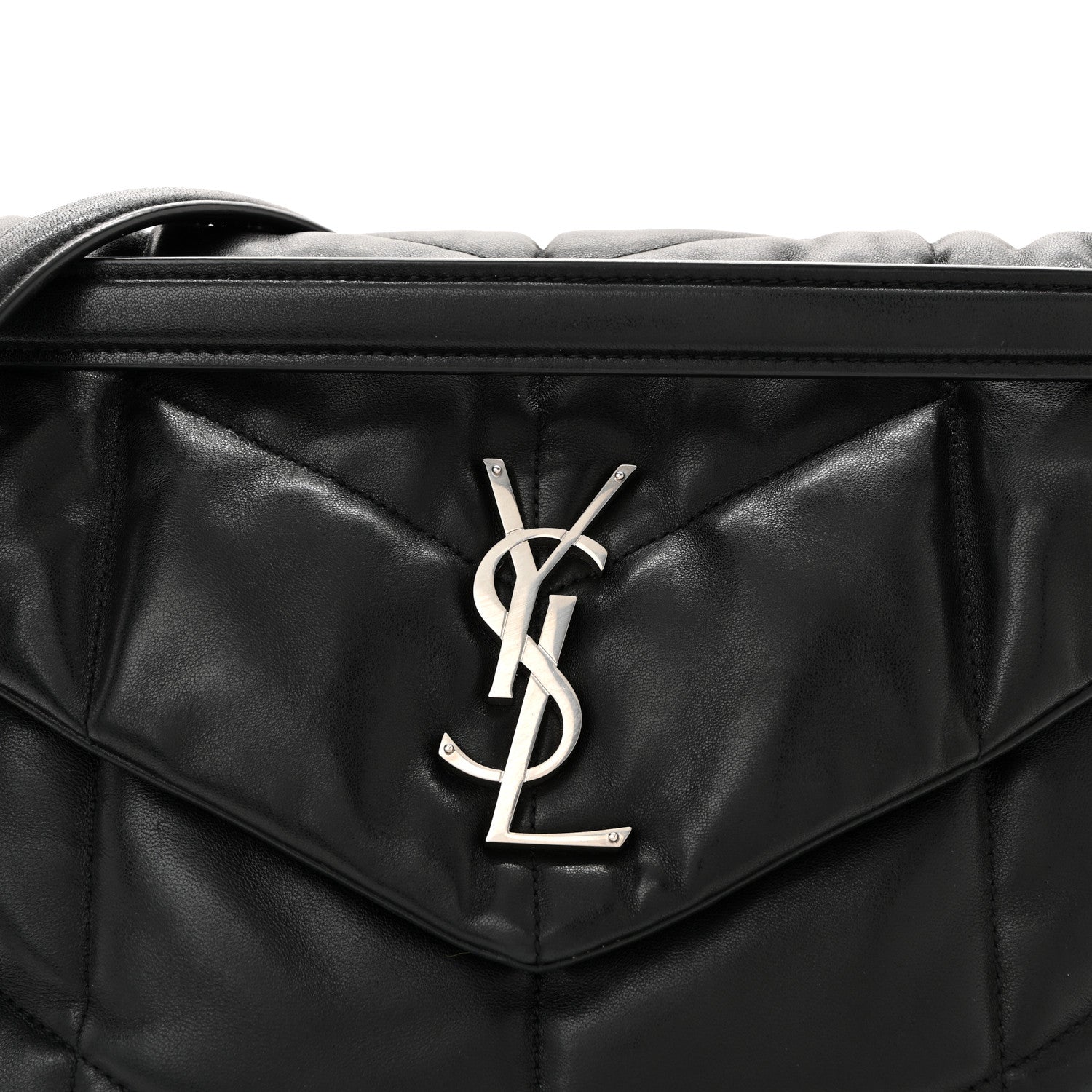 Saint Laurent Lambskin Quilted Medium Loulou Puffer Monogram Chain Satchel Black 8 of 10