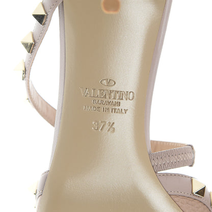 Valentino Garavani Pebbled Calfskin Rockstud Cross Strap 50mm Mules 37.5 Poudre 6 of 8