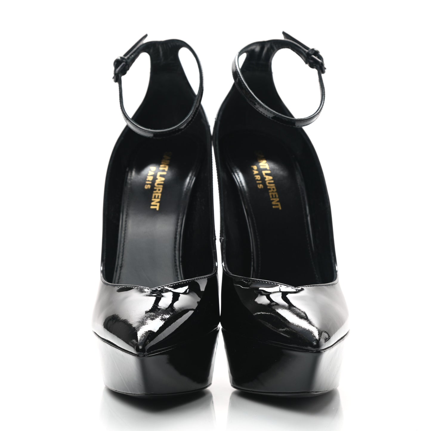 Patent Calfskin Betty 110 Ankle Strap Pumps 38 Black