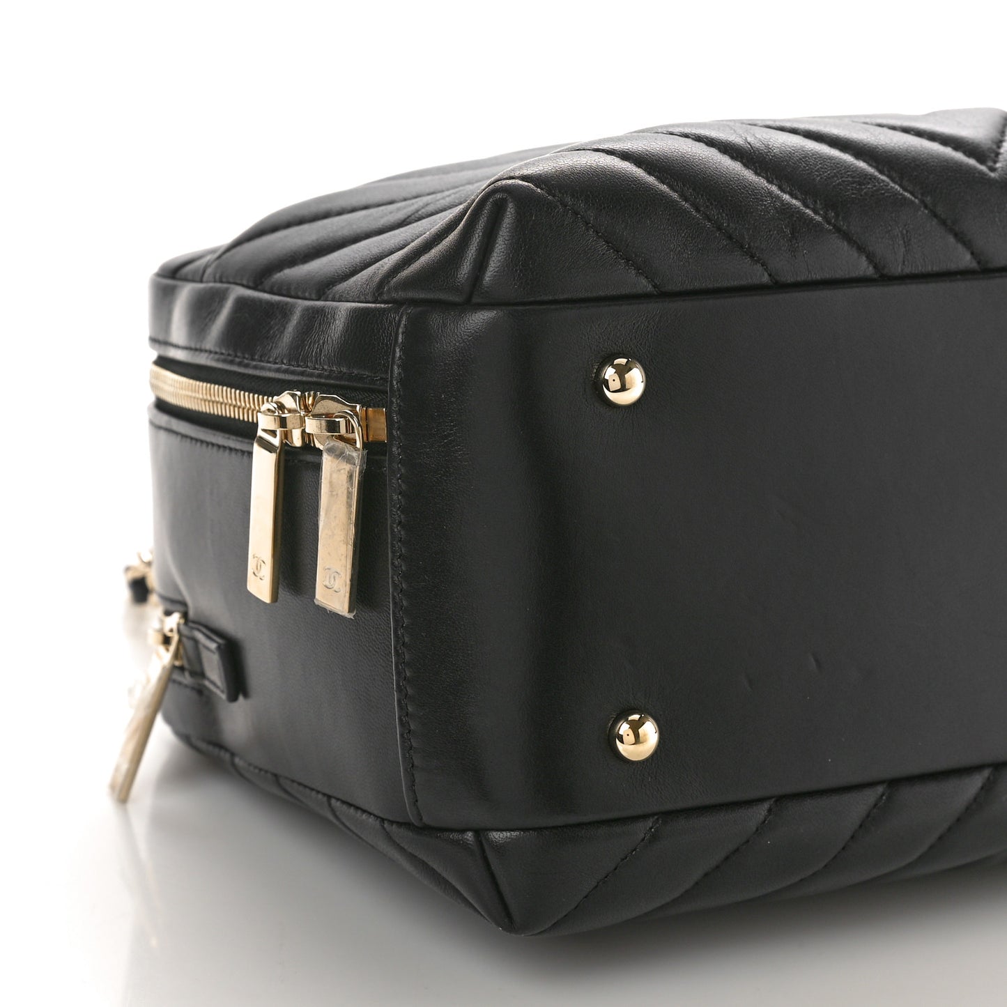 Lambskin Chevron Quilted Small Trendy CC Bowling Bag Black