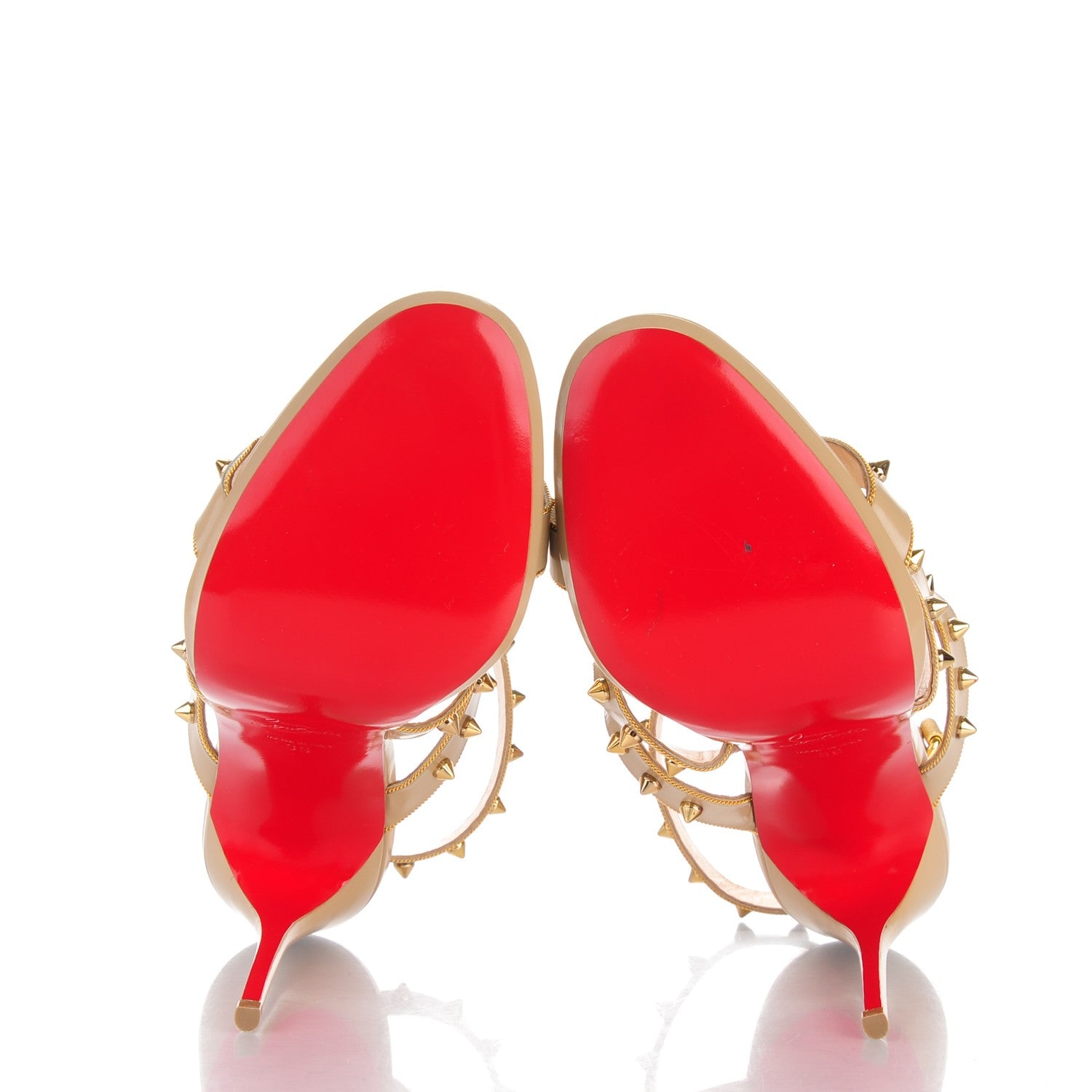 Christian Louboutin Jazz Calfskin Sexystrapi 120 Spiked Sandals 39 Beige Gold 5 of 7