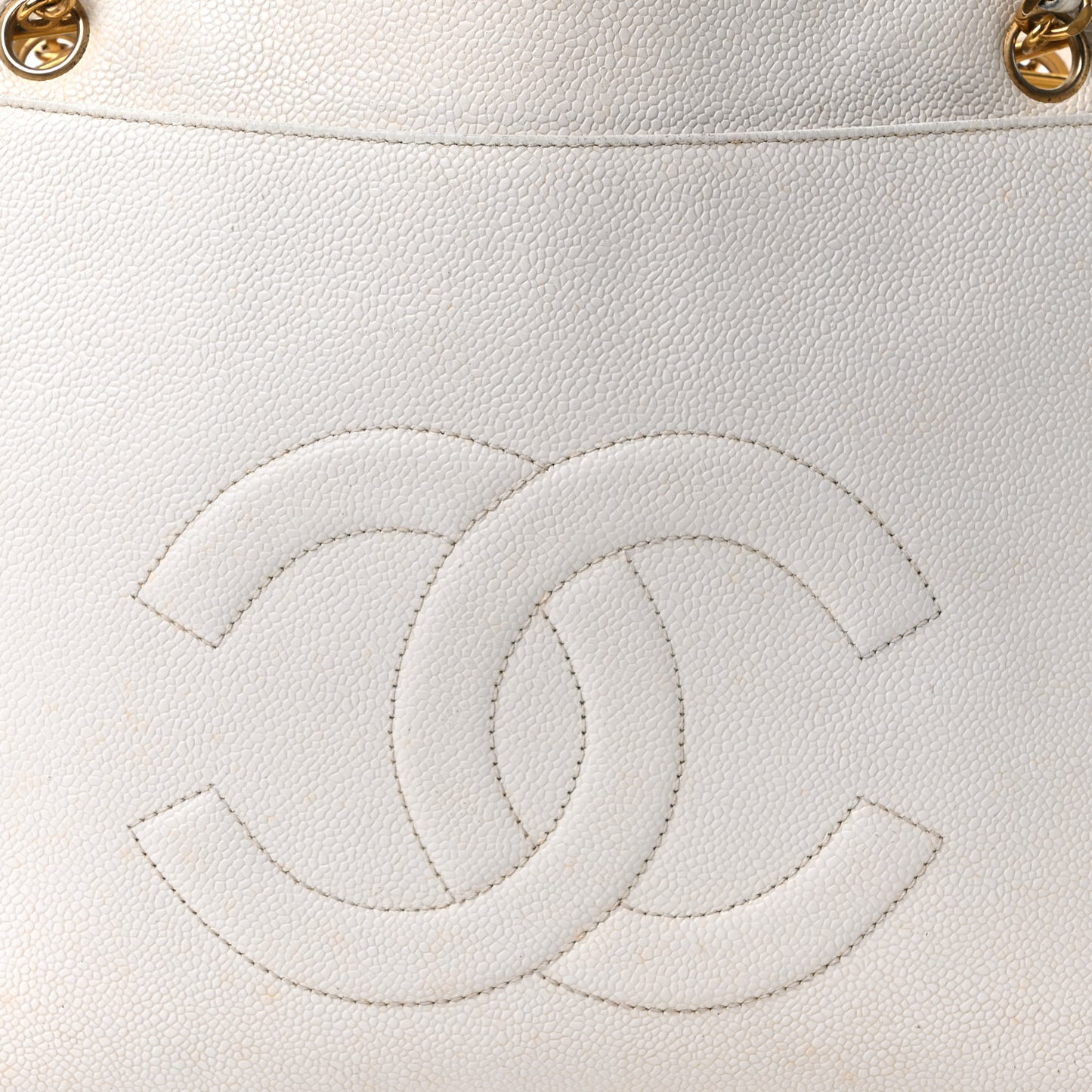 Caviar Flap Shoulder Bag White