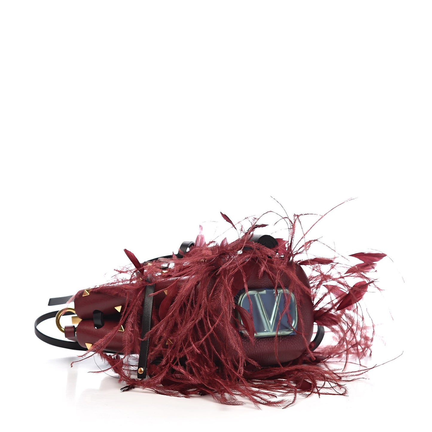 Calfskin Feather VLogo Bucket Bag Cerise