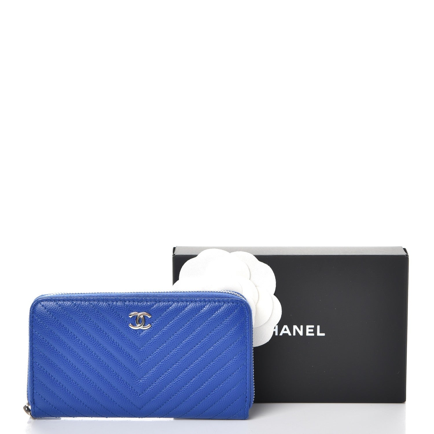 Chanel Caviar Chevron Quilted Small Zip Around Wallet Bright Blue 9 of 10