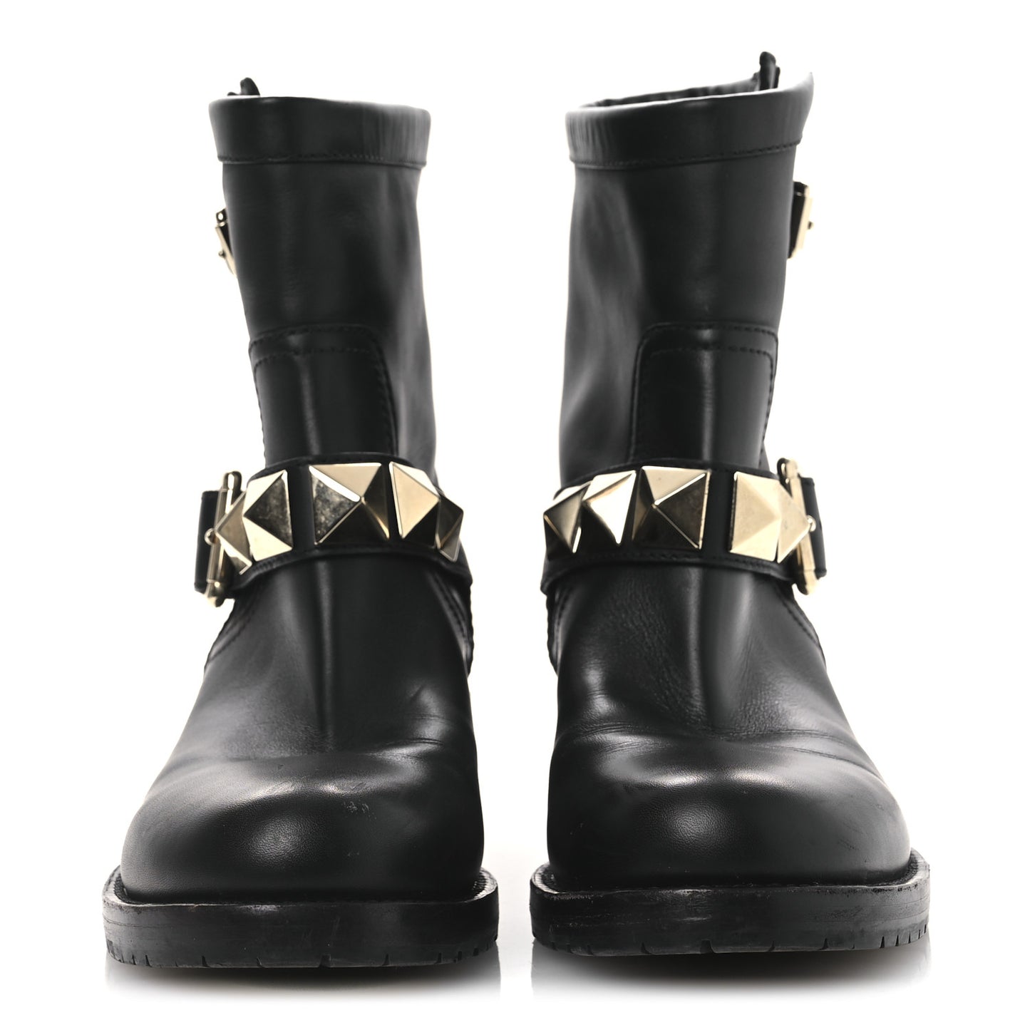 Calfskin Lock Studded 30mm Biker Boots 38 Black