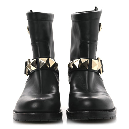 Valentino Garavani Calfskin Lock Studded 30mm Biker Boots 38 Black 3 of 13