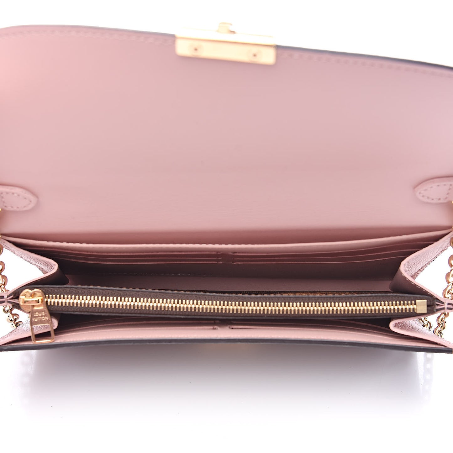 Damier Ebene Croisette Chain Wallet Rose Ballerine