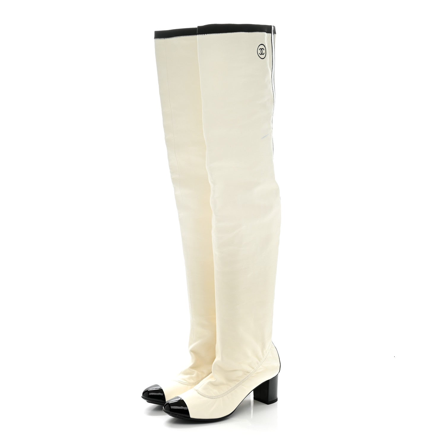 Chanel Lambskin Patent Cap Toe Over the Knee Boots 38 White 16 of 28
