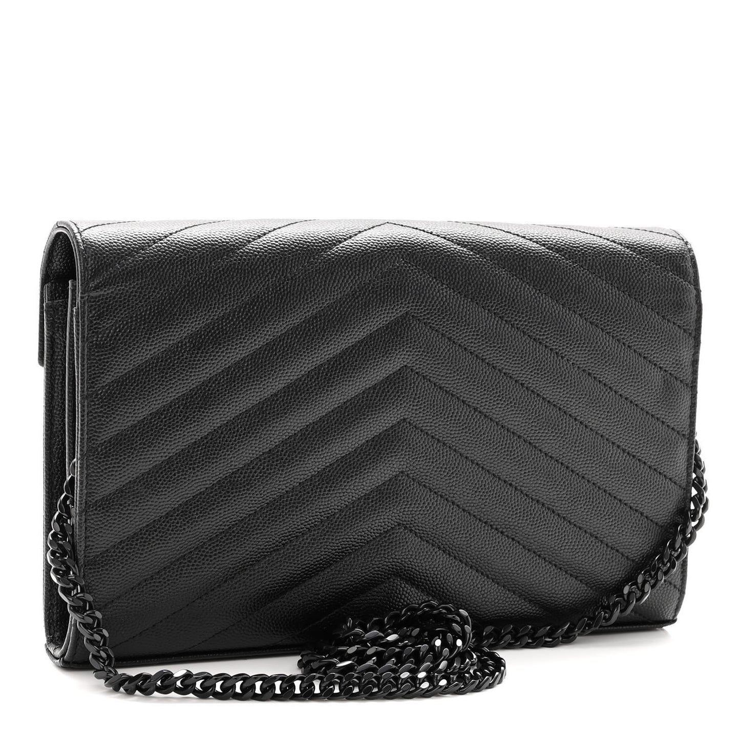 Grain De Poudre Matelasse Chevron Monogram Monochrome Envelope Chain Wallet Black