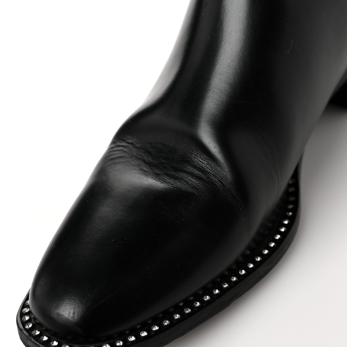 Glazed Calfskin Crystal Tomboy Ankle Boots 36.5 Black