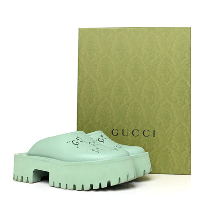 Gucci Rubber GG Monogram Perforated Elea Platform 55mm Lug Sole Sandals 38 Pacific Green 11 of 11