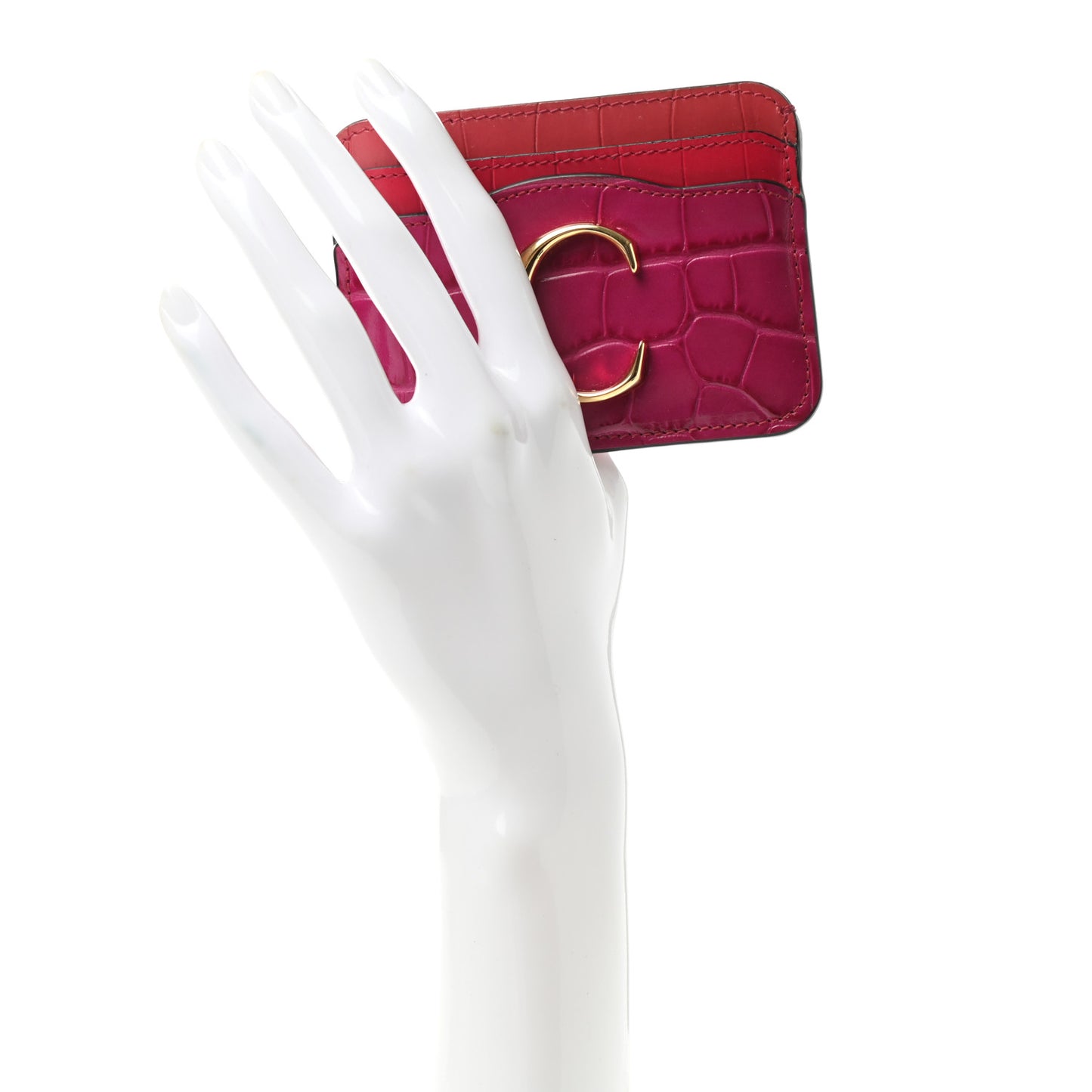 Crocodile Embossed Calfskin C Card Holder Graphic Pink