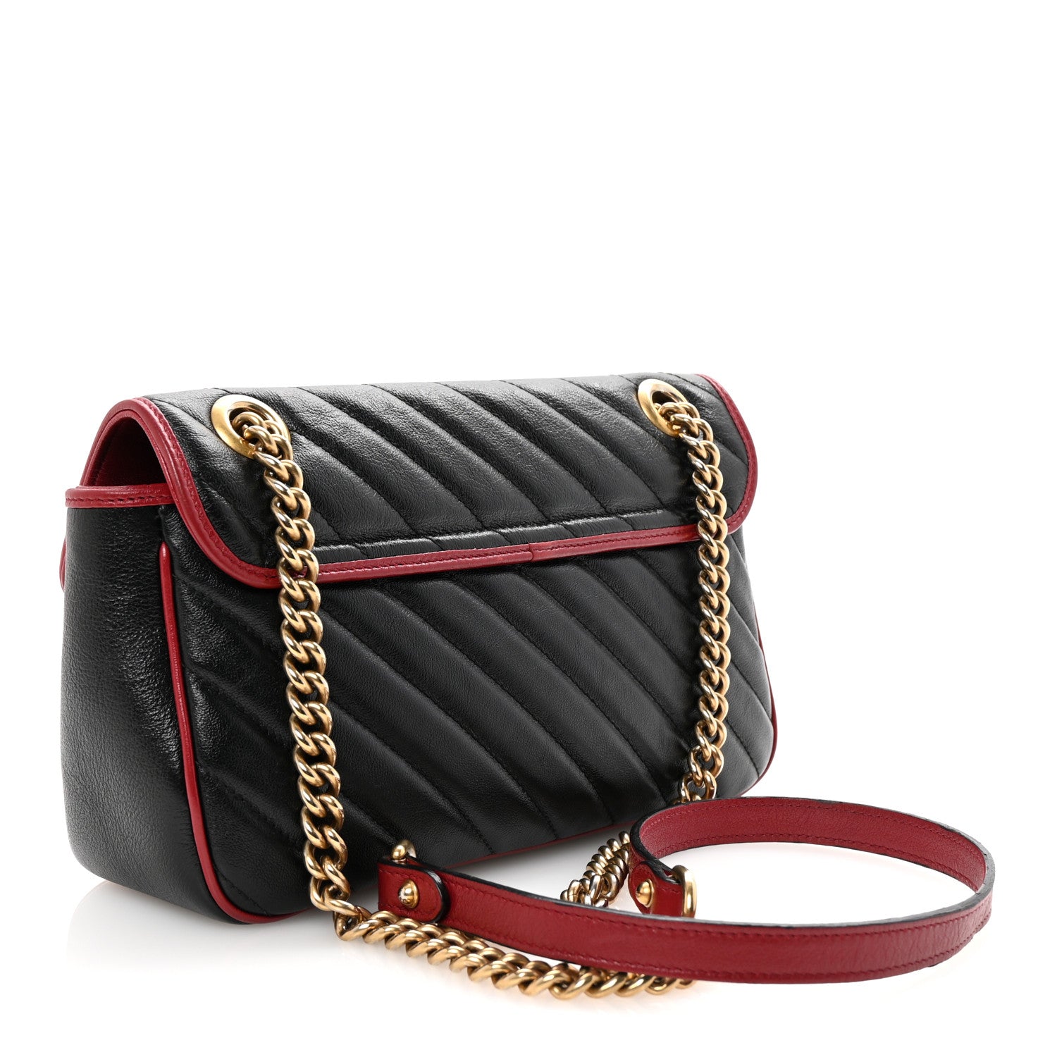 Gucci Vintage Effect Calfskin Matelasse Diagonal Small Torchon GG Marmont Shoulder Bag Black Romantic Cherry 3 of 10