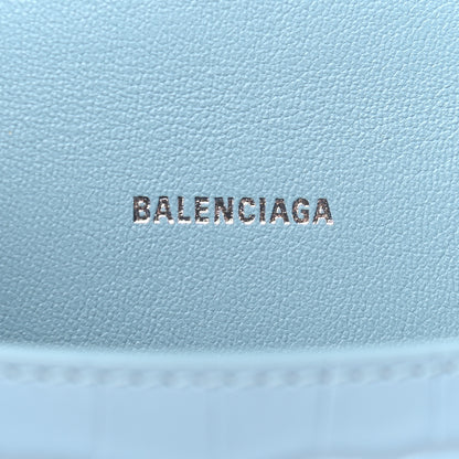 Balenciaga Shiny Calfskin Crocodile Embossed Hourglass Top Handle Bag XS Blue Grey 6 of 8