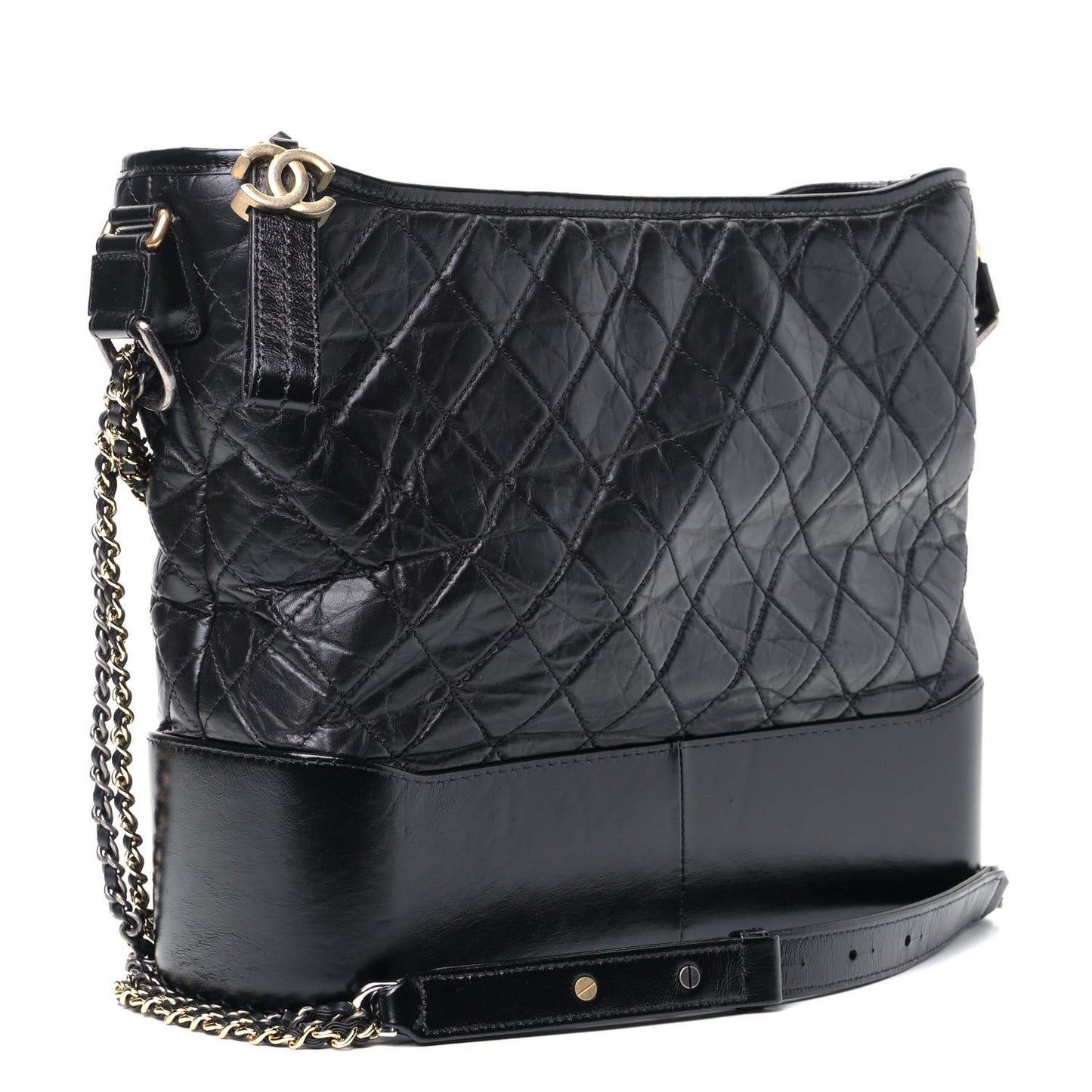 Aged Calfskin Quilted Large Gabrielle Hobo Black