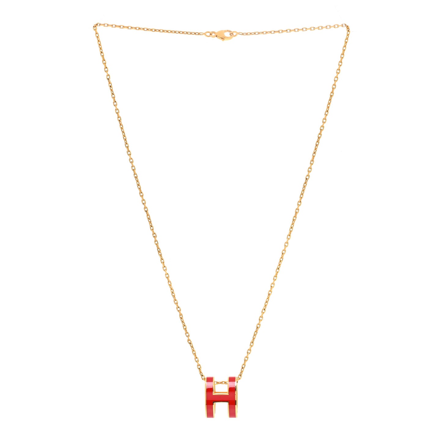 Lacquered Gold Pop H Pendant Necklace Rouge Vif