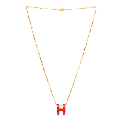 Hermes Lacquered Gold Pop H Pendant Necklace Rouge Vif 3 of 7