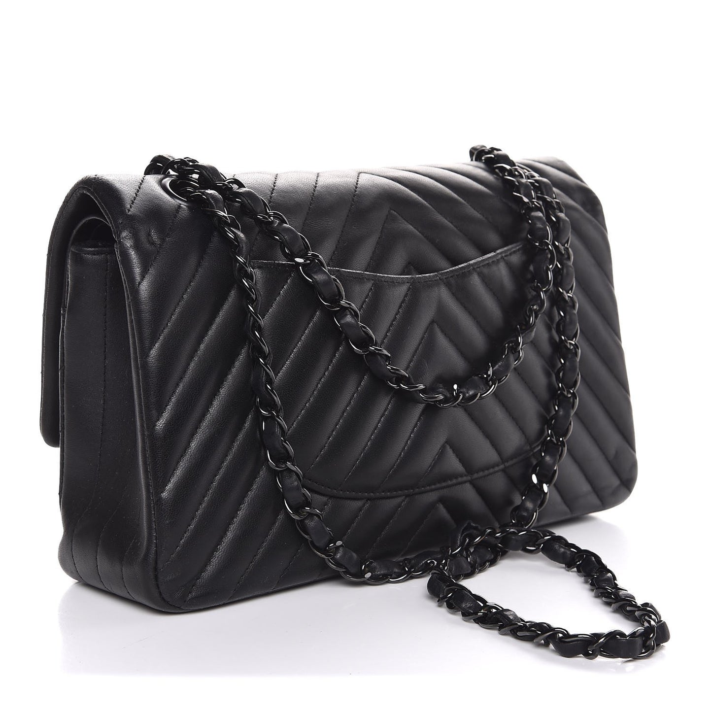 Lambskin Chevron Quilted Medium Double Flap So Black