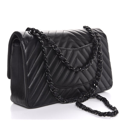 Chanel Lambskin Chevron Quilted Medium Double Flap So Black 3 of 10
