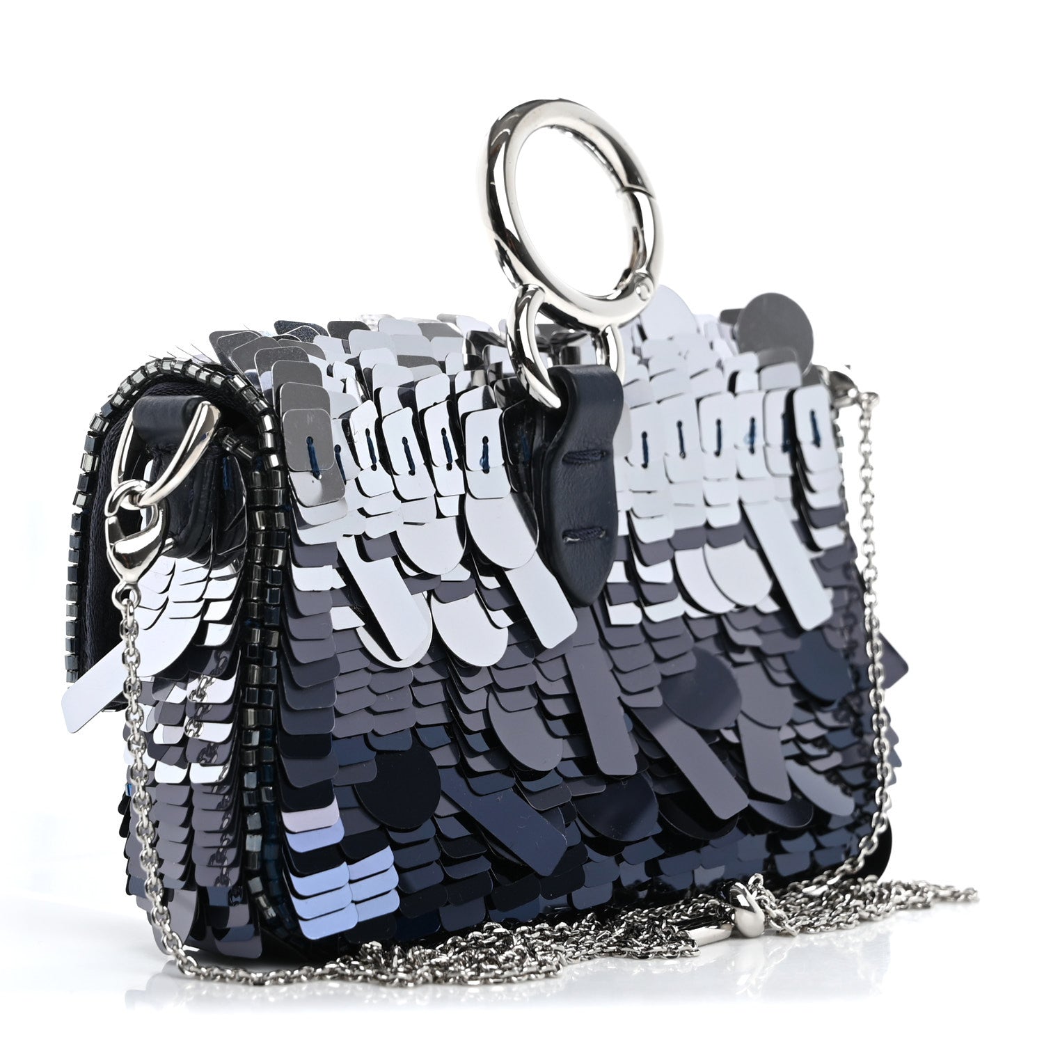 Fendi Sequin Paillettes Shiny Nappa Sex and the City Nano Maxi Buckle Baguette Charm Dark Blue 2 of 11