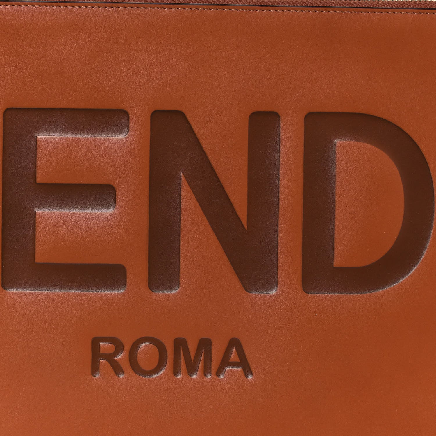 Fendi Vitello King Logo Embossed Large Flat Pouch Cuoio 7 of 12