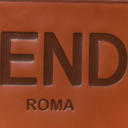 Fendi Vitello King Logo Embossed Large Flat Pouch Cuoio 7 of 12