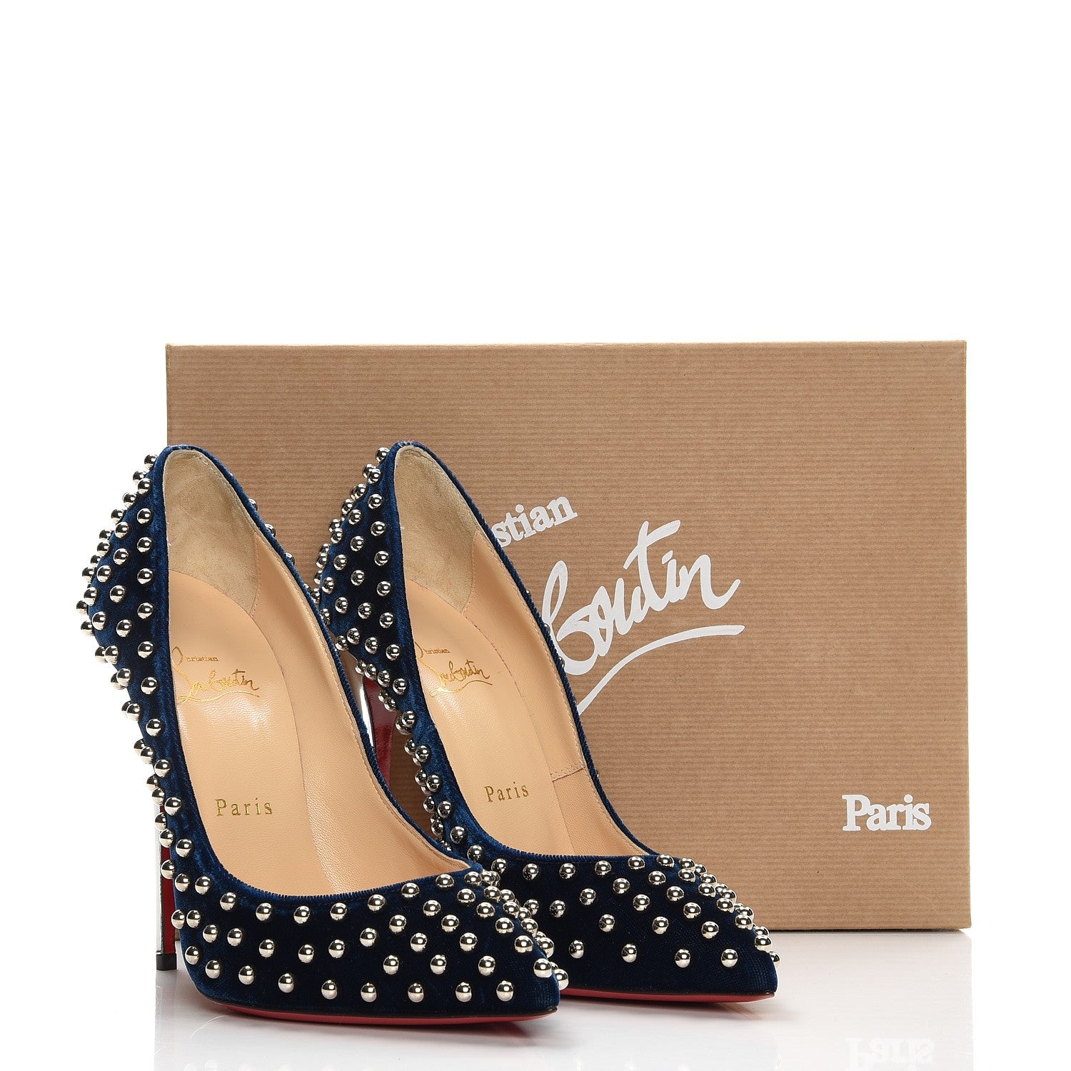 Christian Louboutin Velvet Billy 120 Spike Pumps 38.5 Silver Eclipse 8 of 8