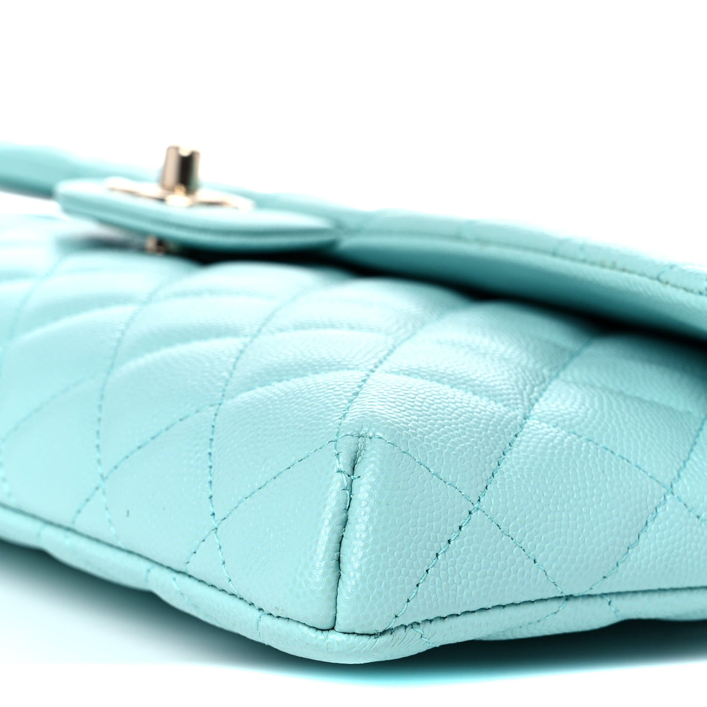 Caviar Quilted Flap Clutch Light Blue