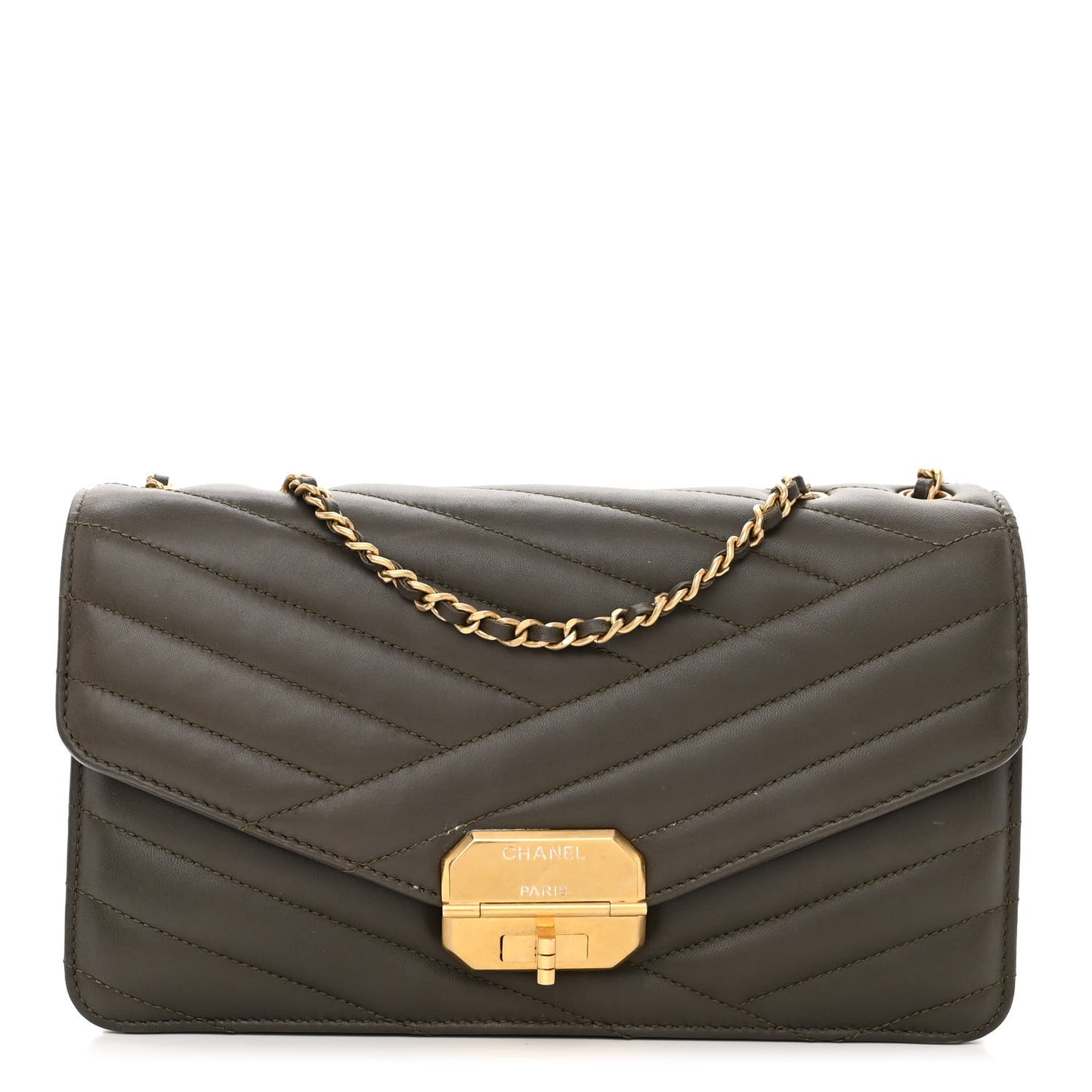 Calfskin Gabrielle Chevron Flap Grey