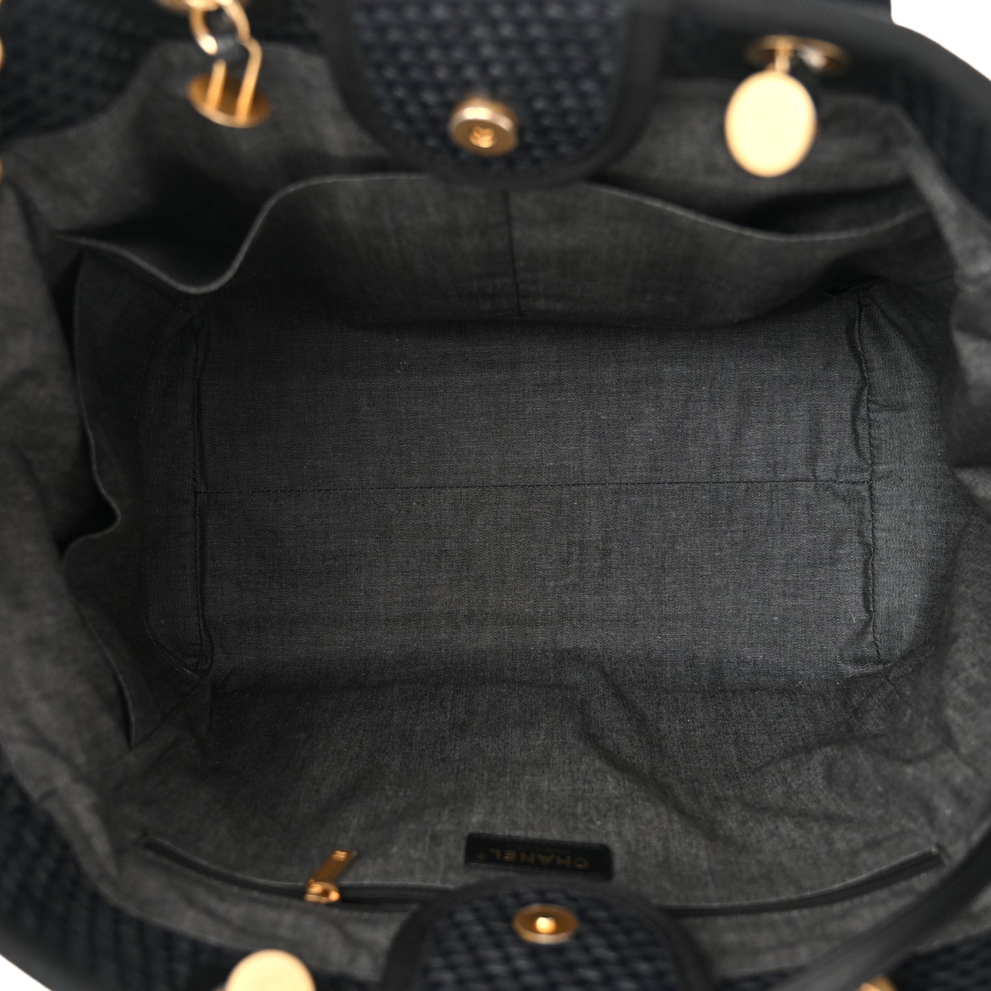 Straw Raffia Calfskin Chain Medium Deauville Tote Black