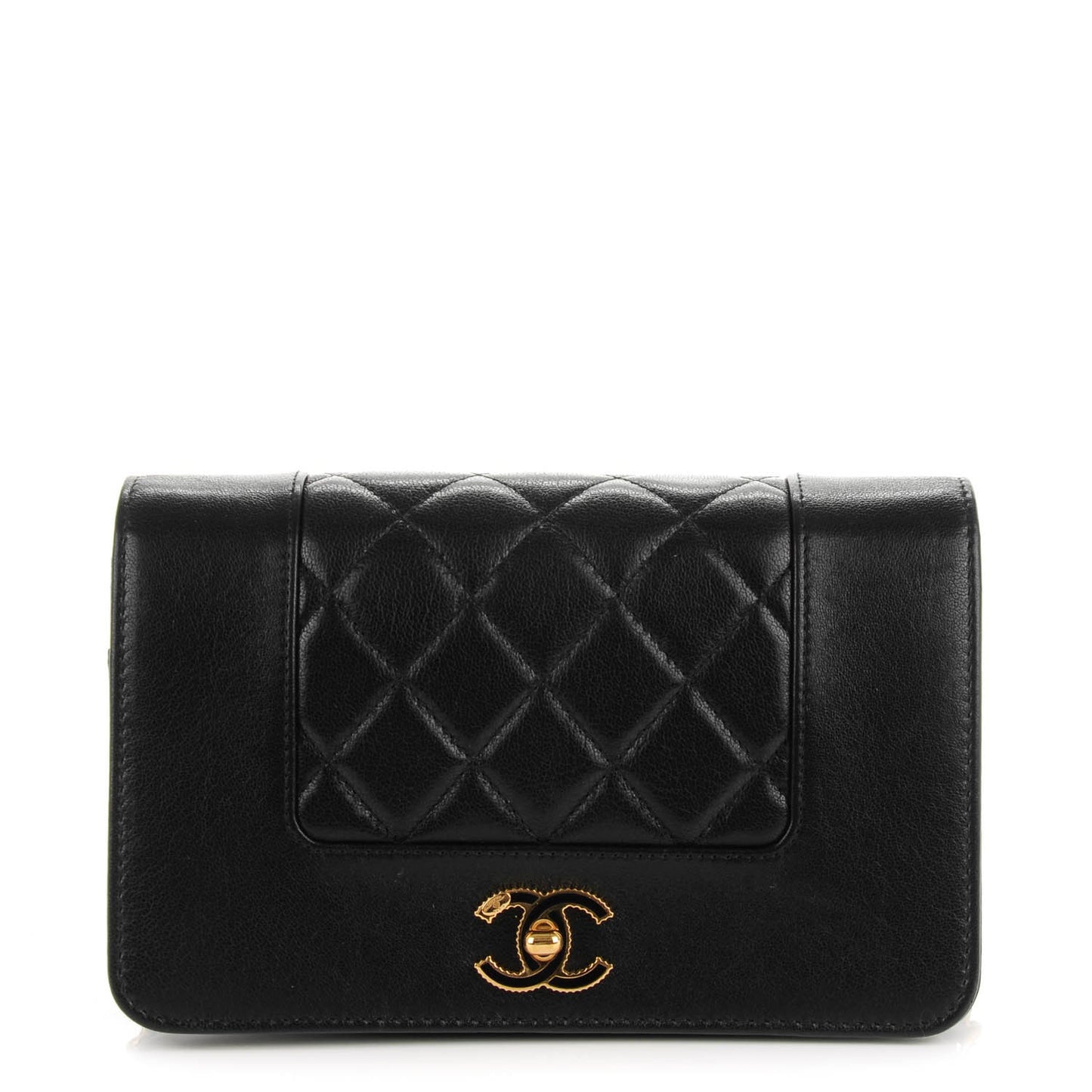 Sheepskin Quilted Mademoiselle Vintage Wallet On Chain WOC Black