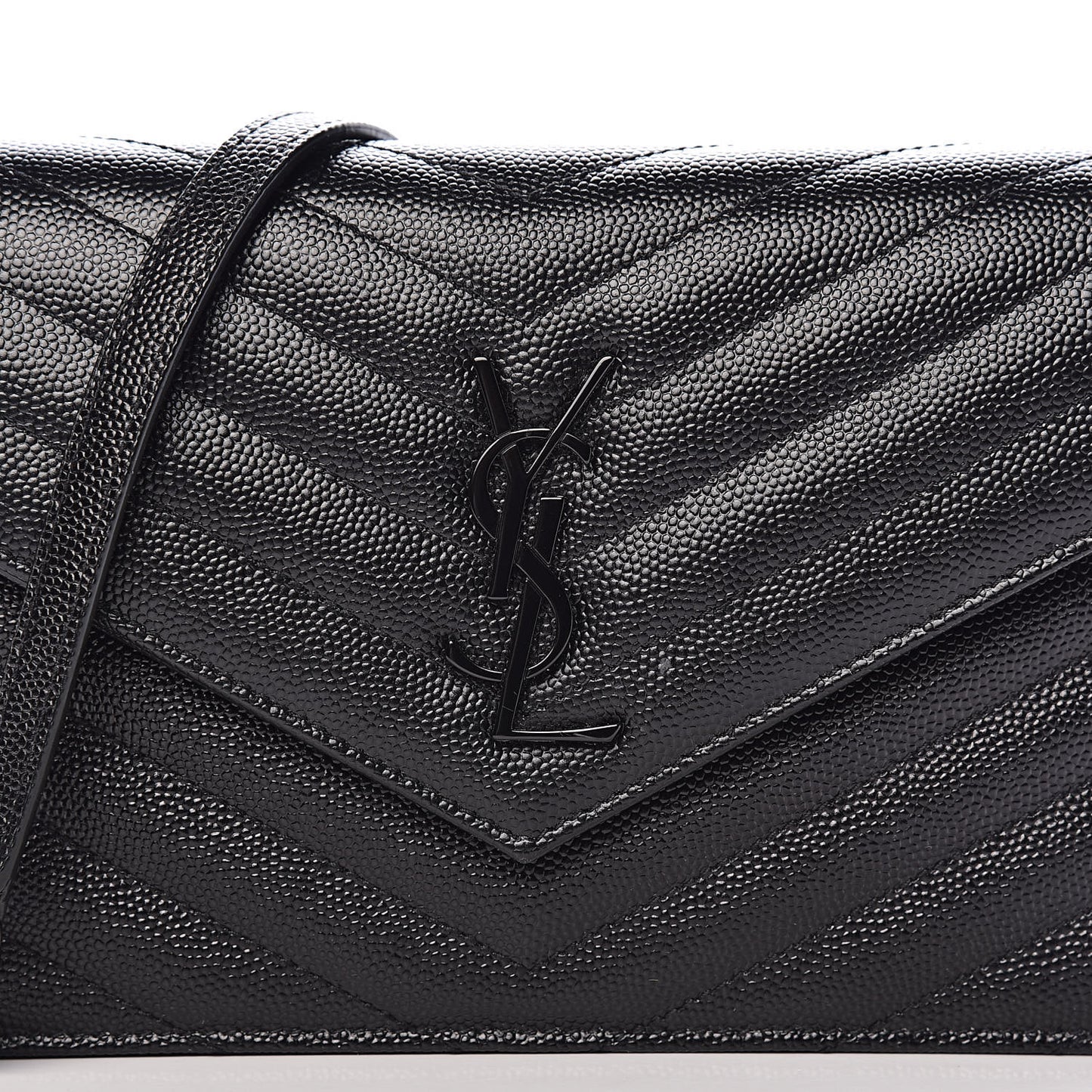 Grain De Poudre Matelasse Chevron Monogram Envelope Chain Wallet Black
