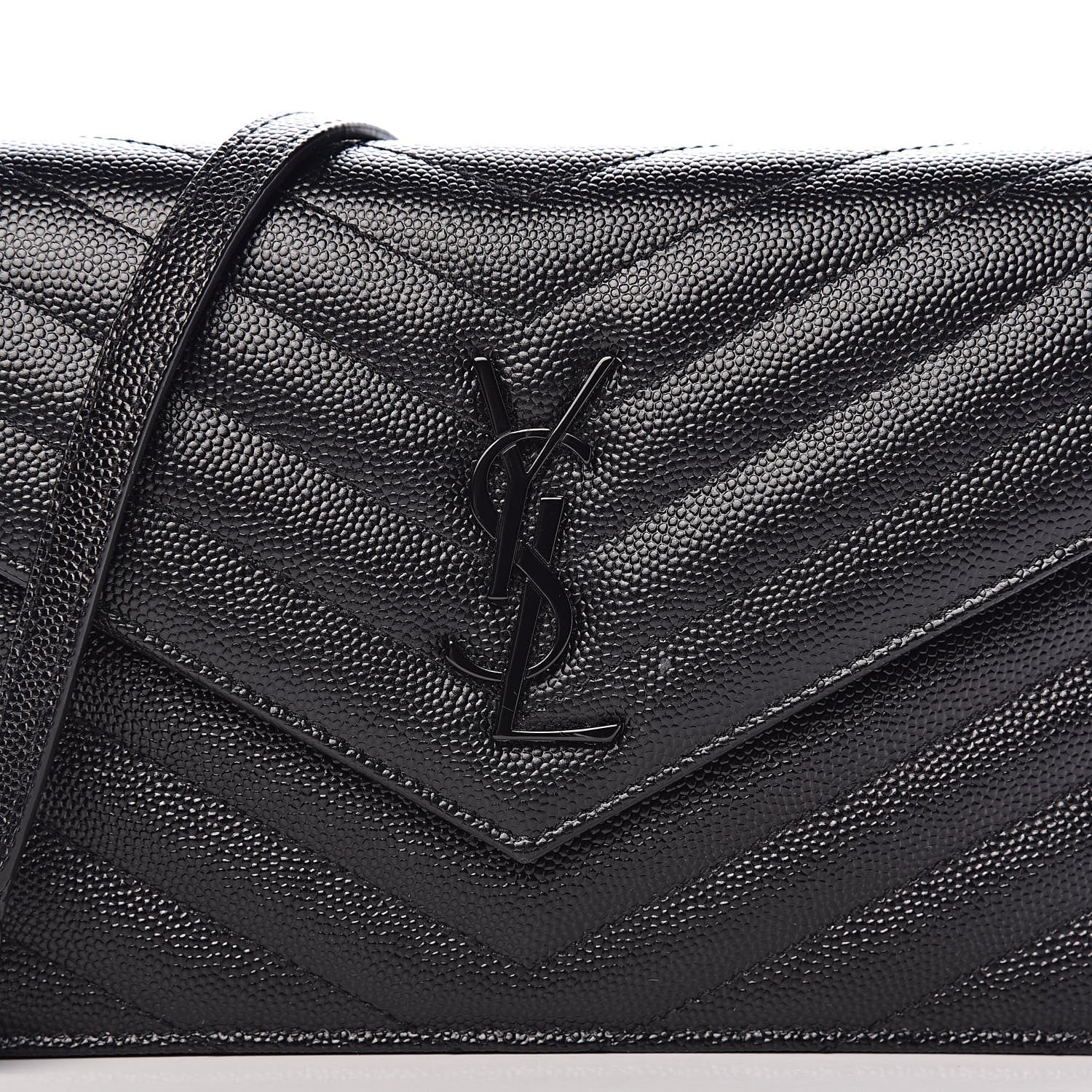 Saint Laurent Grain De Poudre Matelasse Chevron Monogram Envelope Chain Wallet Black 10 of 10