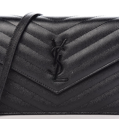 Saint Laurent Grain De Poudre Matelasse Chevron Monogram Envelope Chain Wallet Black 10 of 10