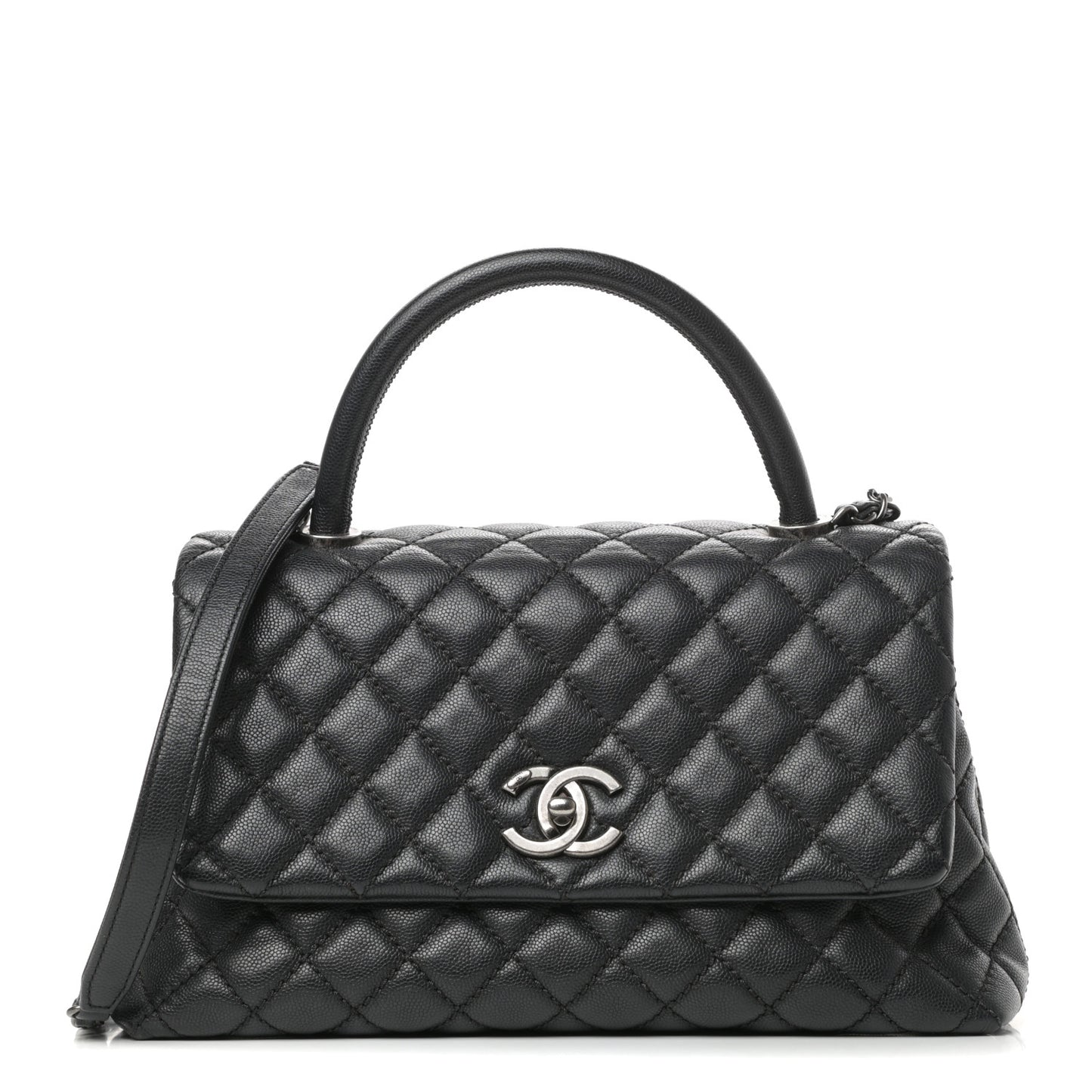 Caviar Quilted Small Coco Handle Flap Black