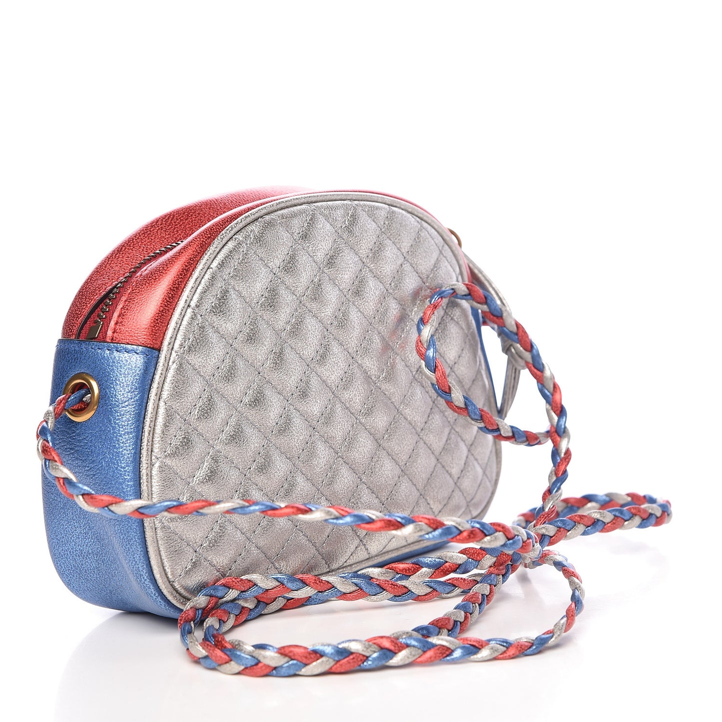 Laminated Nappa Trapuntata Mini Zumi Dome Shoulder Bag Rosso Marine Argento