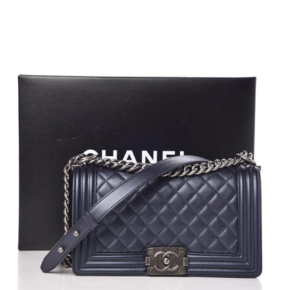 Chanel Metallic Caviar Quilted Medium Boy Flap Navy 8 of 8
