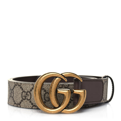 Gucci GG Supreme Monogram Matte Plutone Calfskin Double G 30mm Belt 85 34 Beige Ebony New Acero 1 of 7