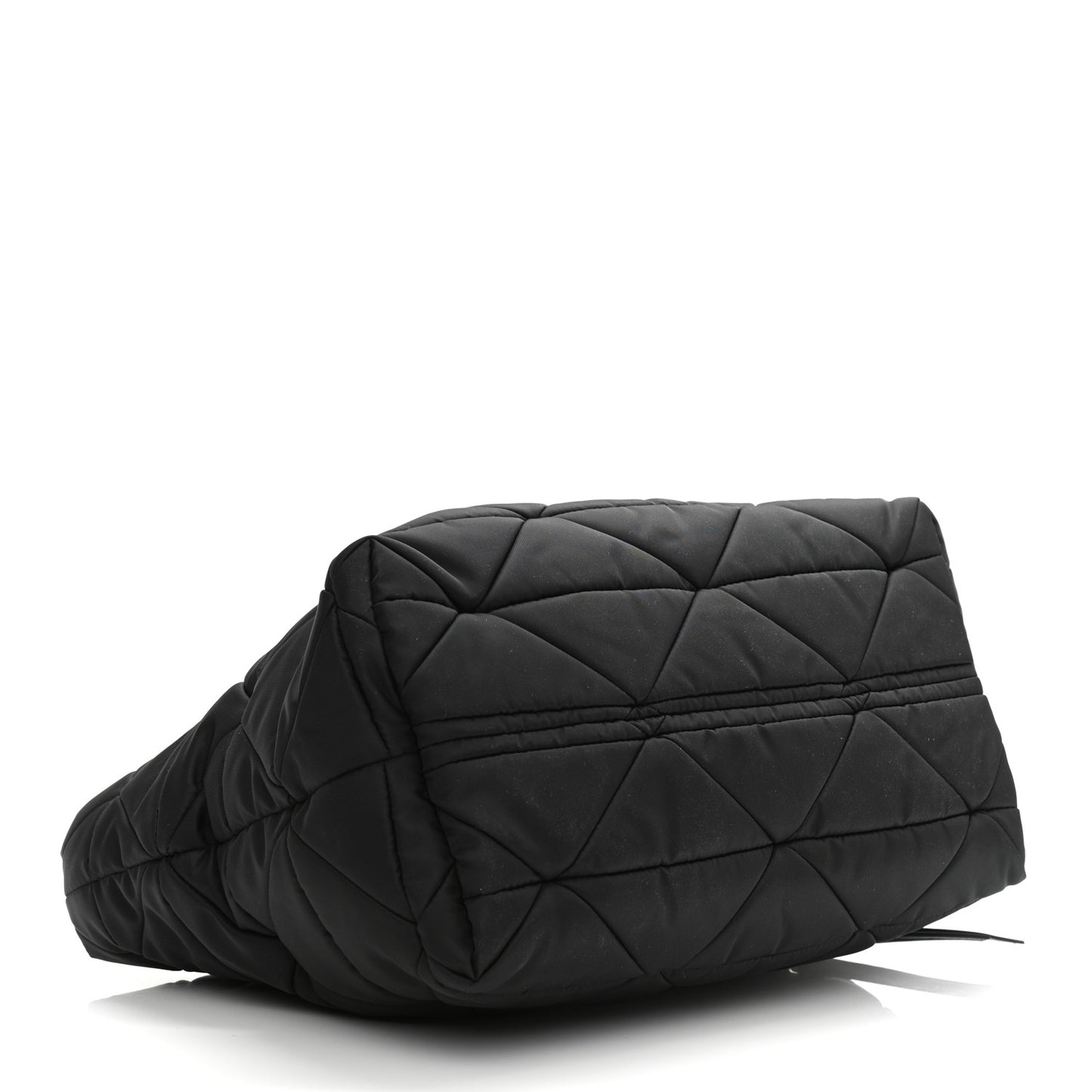 Re-Nylon Nappa Triangle Quilted Padded Small Double Handled Zip Tote Black
