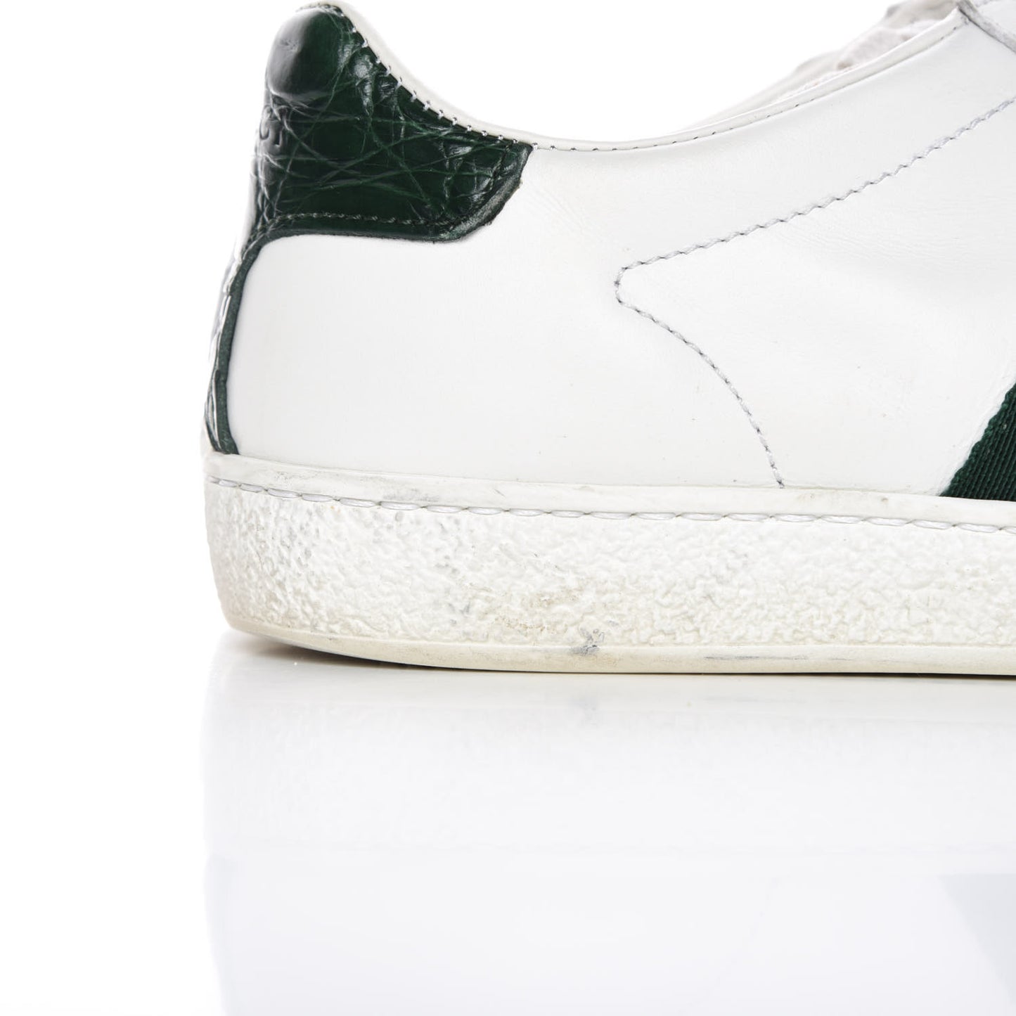 Calfskin Crocodile Web Womens Ace Sneakers 35 White Green