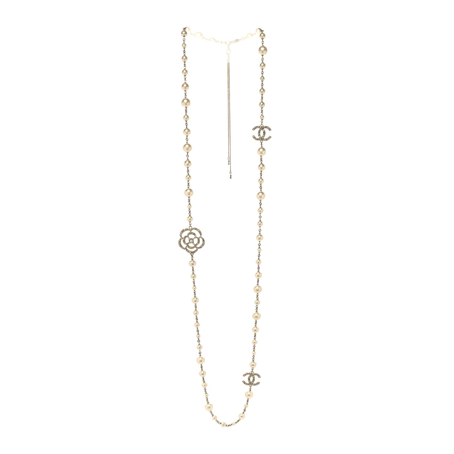 Pearl Crystal Camellia CC Necklace Gold