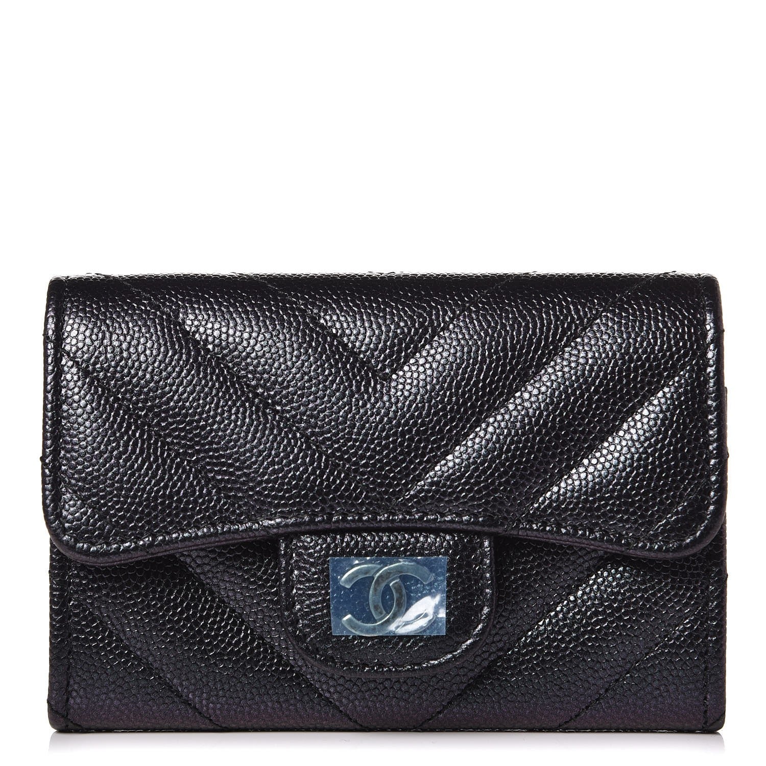 Chanel Iridescent Caviar Chevron Quilted Flap Card Holder Black 1 of 9