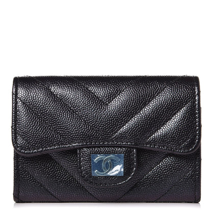 Chanel Iridescent Caviar Chevron Quilted Flap Card Holder Black 1 of 9