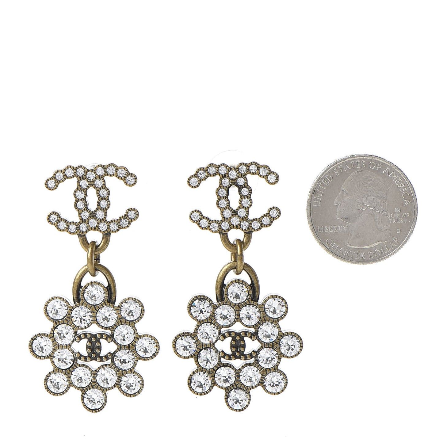 Crystal Strass CC City of Lights Cluster Dangle Earrings Gold